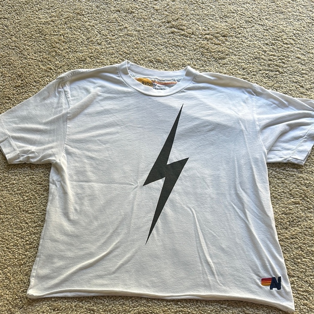 Aviator Nation White Tee with Black Lightning Bolt